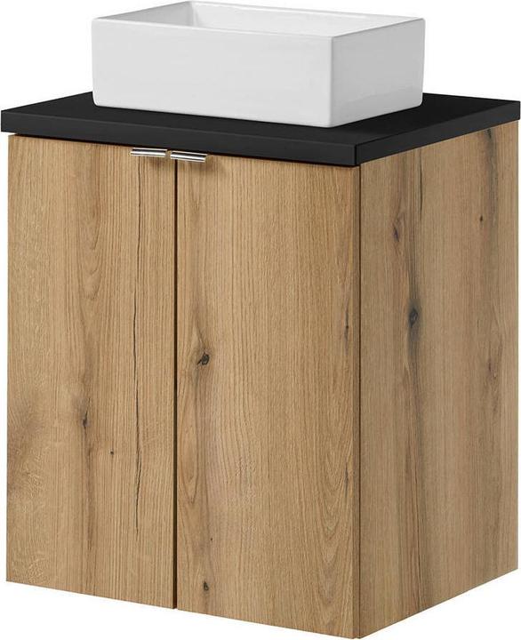 Actual product image En.Casa Waschtischunterschrank Skelbolu 50x60x40cm Eicheoptik/Schwarz