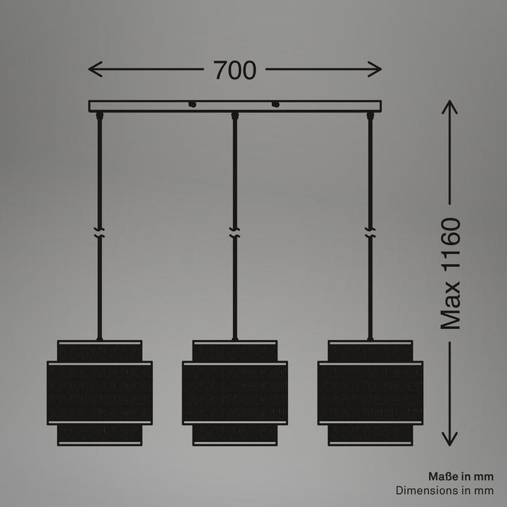 Image du produit Briloner Suspension, noir / naturel, excl.3x E27/max. 10W (E27)