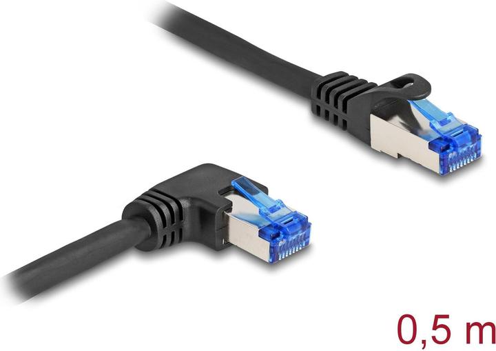 Produktbild Delock RJ45 Netzwerkkabel Cat.6A S/FTP gerade / rechts gewinkelt 0,5 m schwarz (S/FTP, CAT6a, 0.50 m)