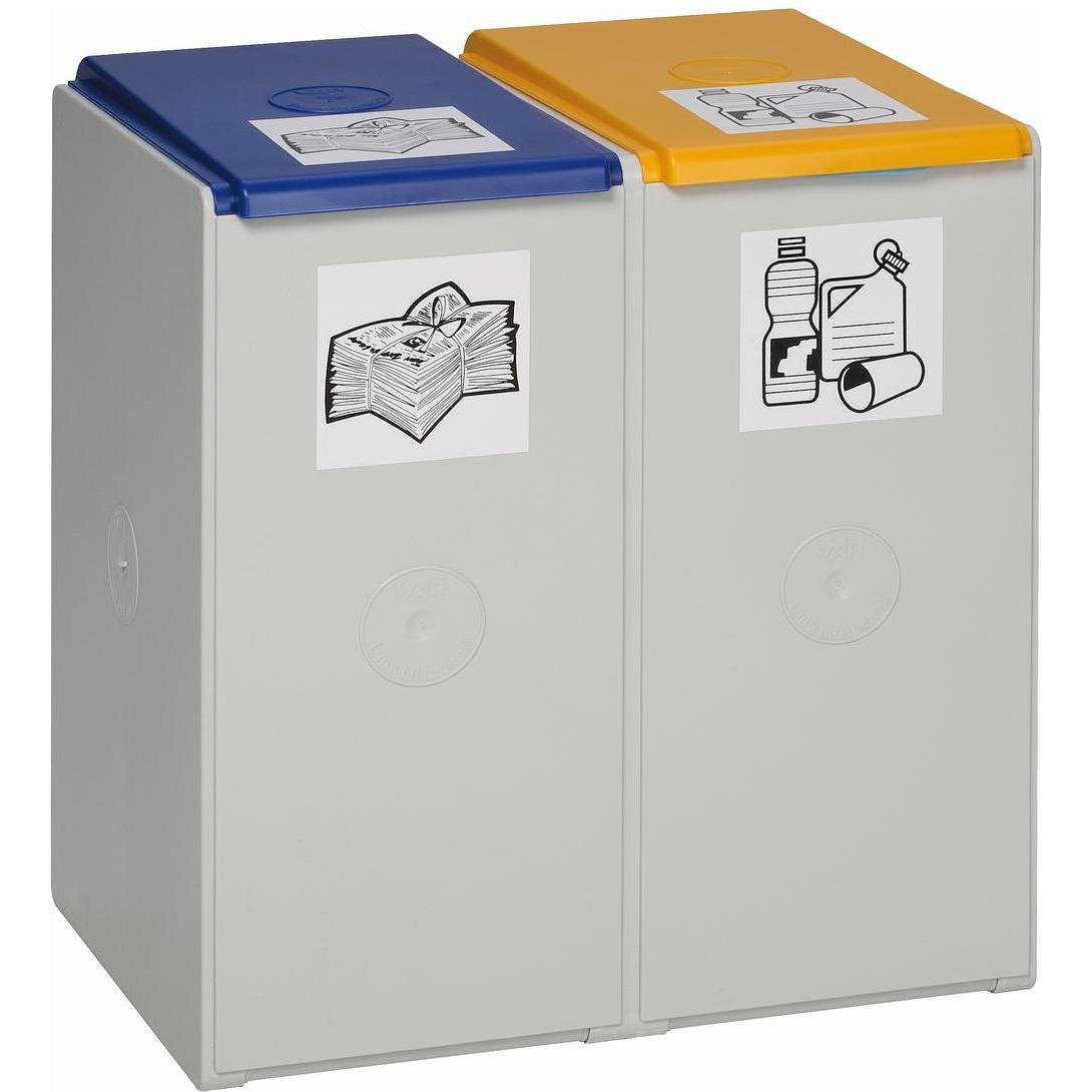 VAR Kunststoffcontainer 40Liter 2 fach ohne Deckel, Abfalleimer, Grau