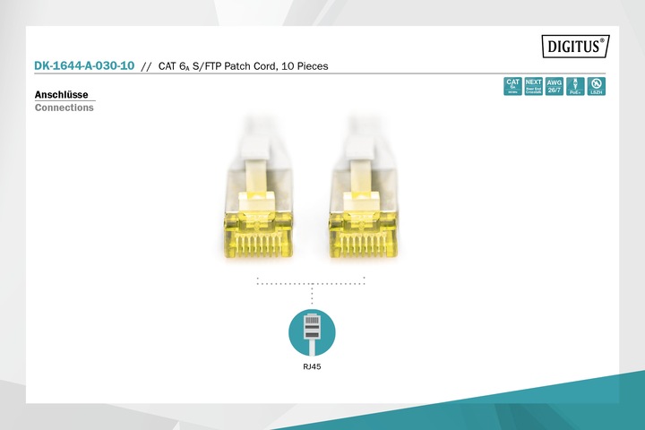 Produktbild Digitus CAT 6A S/FTP Patchkabel, 10 Stück (S/FTP, CAT6a, 3 m)