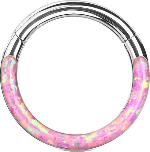 Immagine prodotto Star Piercing Anello a segmenti con cerniera in argento con striscia opalina rosa (senza ottone, Acciaio chirurgico 316L)