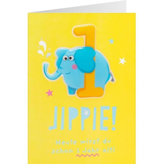 Sheepworld, Grusskarte + Briefpapier, Geburtstagskarte - Jippie! - Heute wirst du schon 1 Jahr alt - Elefant (1 Stk.)