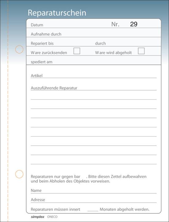 Simplex Repair coupons A6 German (50 x)