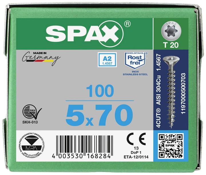 Actual product image Spax A2 Countersunk Multi-Head T-Star Plus T20 Fully Threaded (100 Screws per piece)