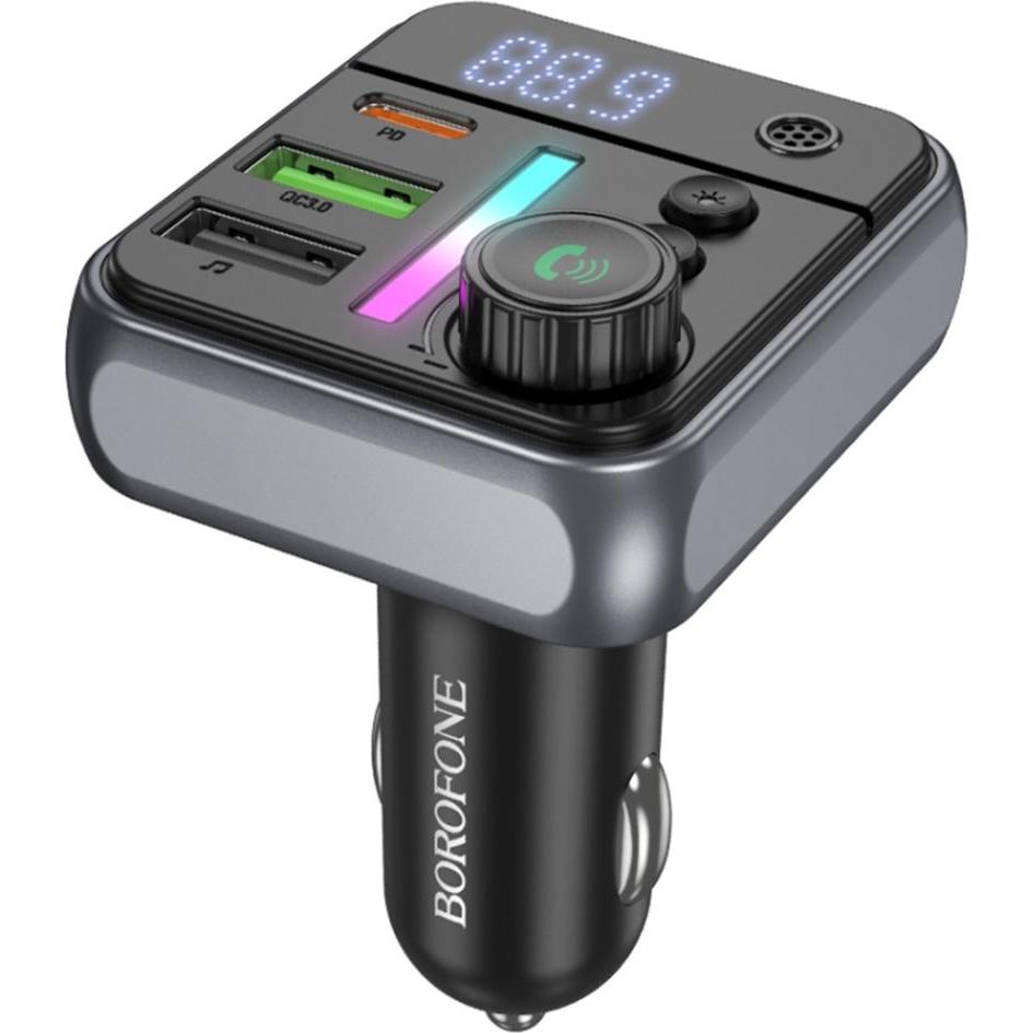 Borofone BT FM Transmitter and Car Charger BC50 Ascenso, 2 x USB-A - 1 x USB-C, Black, Adattatore per auto, Nero