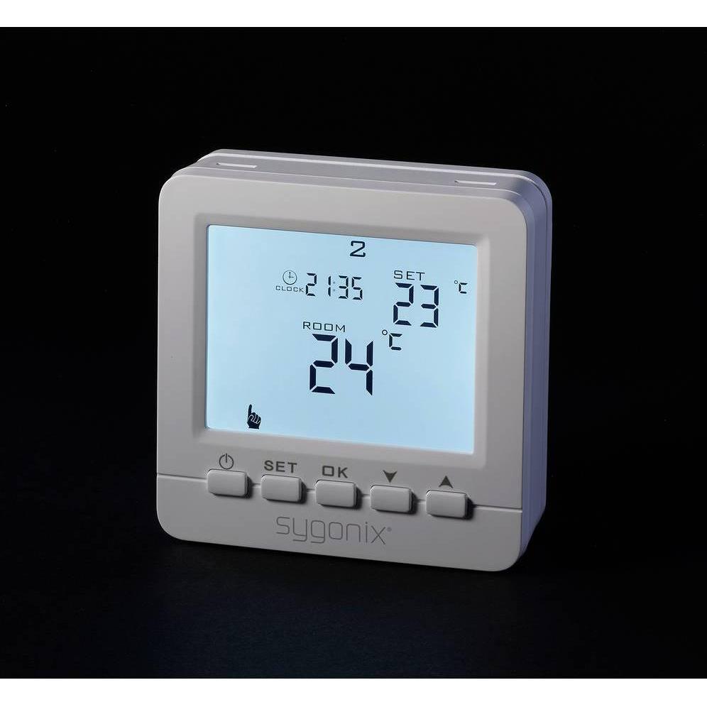 Sygonix SY-6805680 SY02B05RF Funk-Raumthermostat Aufputz Wochenprogramm 1 St., Termostato, Bianco