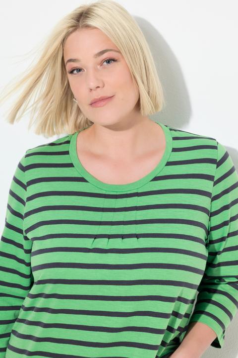 Produktbild Ulla Popken Shirt, Ringel, A-Linie, Rundhals, Zierfalten, 3/4-Arm (46, 48)