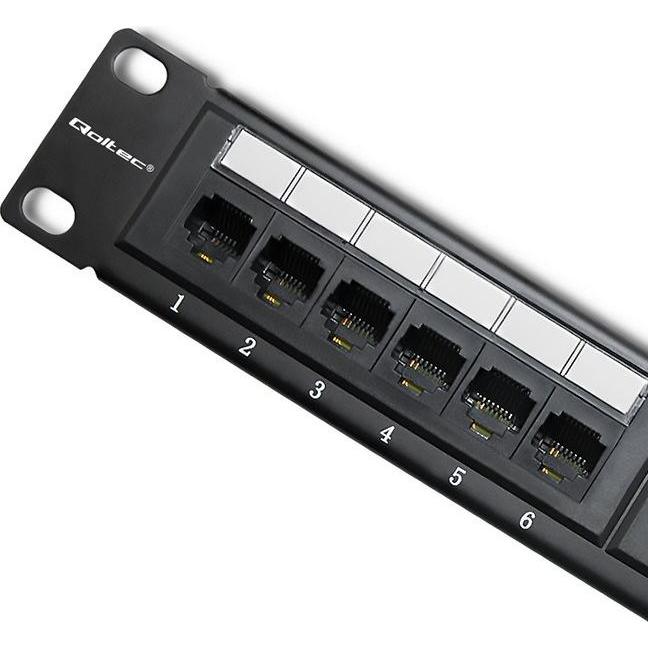 Qoltec 54474 Patchpanel RACK 24 Anschlüsse Cat 6 UTP Schwarz, Server Zubehör, Schwarz
