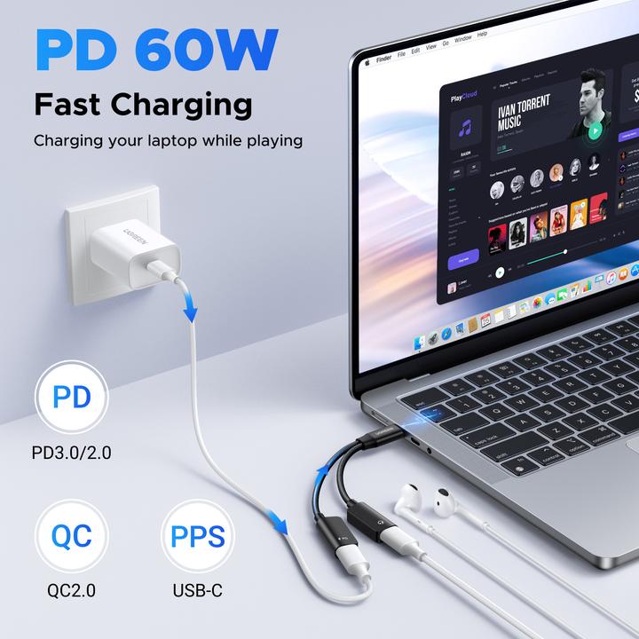 Image du produit Ugreen USB-C Audio Adapter for Headphones and Charging (USB Type C)