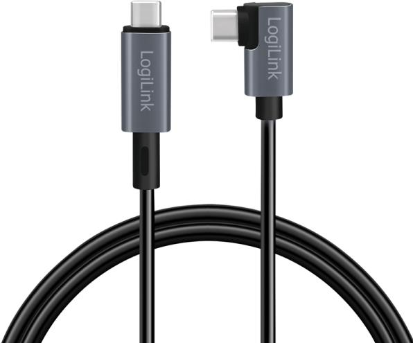 Produktbild LogiLink USB 2.0 Type-C-Kabel, C/M 90° zu USB-C/M, E-mark, PD, schwarz, 1 m (1 m, USB 2.0, 100 W)