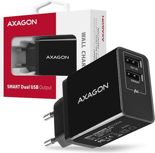 Produktbild Axagon ACU-DS16 Ladegerät für Mobilgeräte Indoor Schwarz (16 W, 2 Ports)