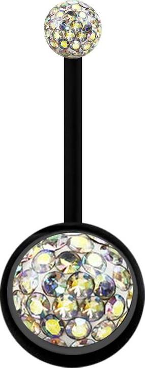 Actual product image Star Piercing Banane schwarz mit zwei Kristallkugeln multicolor Epoxy Schutzschicht (without brass, Plastic)
