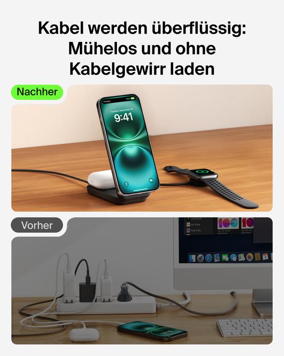 Produktbild Belkin UltraCharge 2-in-1 Qi2 Ladestation (25 W)