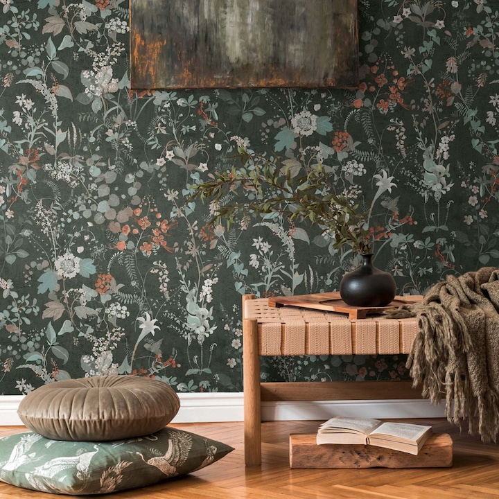 Produktbild A.S. Création Tapete floral Blumen Schwarz Rot Vintage Blumentapete Wohnzimmer Vliestapete (53 x 1005 cm)