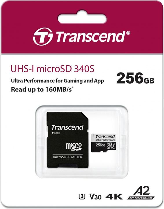 Actual product image Transcend SD microSD Card SDXC USD340S w/Adapter (256 GB, microSDXC, U3, UHS-I)