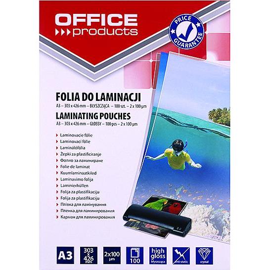 Office Products, Laminierfolie, Folie zum Laminieren, A3, 2x100 Mikron, glänzend, 100 Stk., transparent (A3, 100 Stück, ...