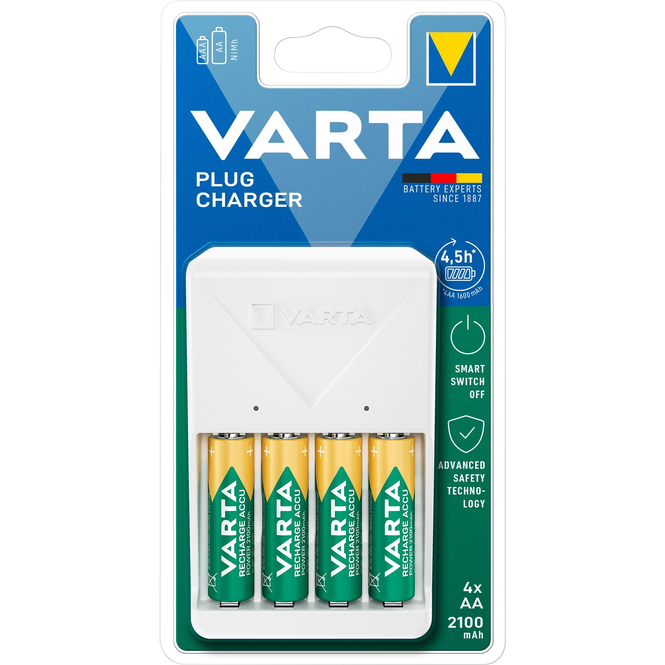 Varta Plug Charger (1 Stk., AA, 1600 mAh, Ladegerät inkl. Akku), Akku Ladegerät