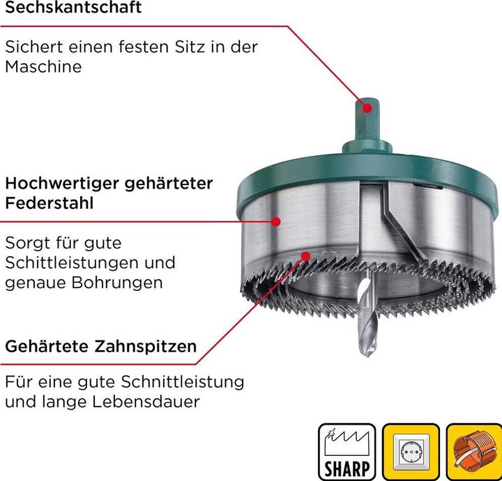 Actual product image kwb Hole saw 68100/depth 32/5 flanges (100 mm, 68 mm, 74 mm, 80 mm, 90 mm)