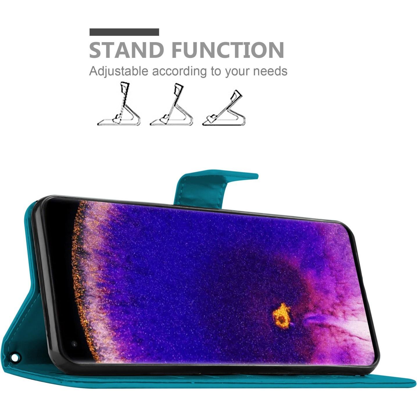 Thumbnail - Cadorabo Flower Book Hülle für Oppo FIND X5 PRO (Oppo Find X5 Pro), Smartphone Hülle, Blau