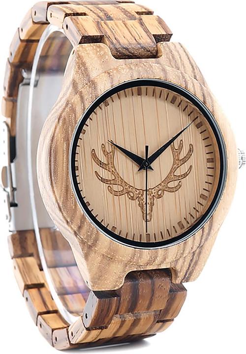 Produktbild Natura Punto Sportliche Uhr aus Bambus mit Waldhirschkopf, Holzarmband (Sportuhr)