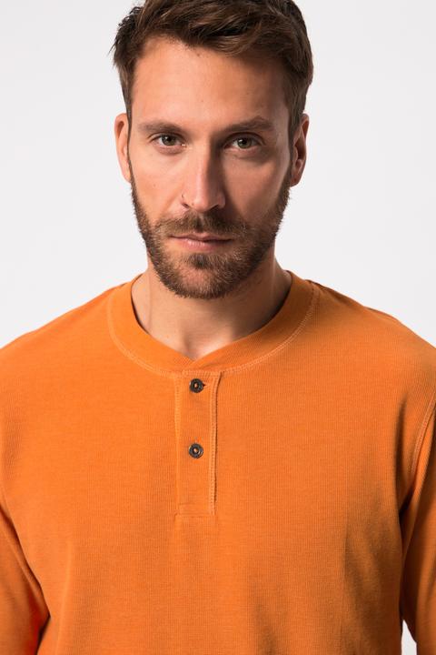 Actual product image JP1880 Henley, long sleeve, waffle piqué, round neck with button placket, up to 8 XL (5XL)