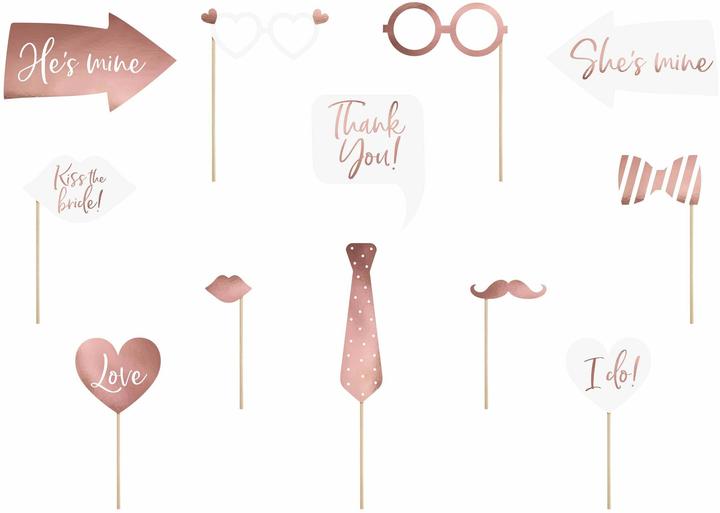 Immagine prodotto Partydeco Accessorio del partito Photo Booth Wedding Set 12 pezzi, oro rosa (12 Pezzo/i)