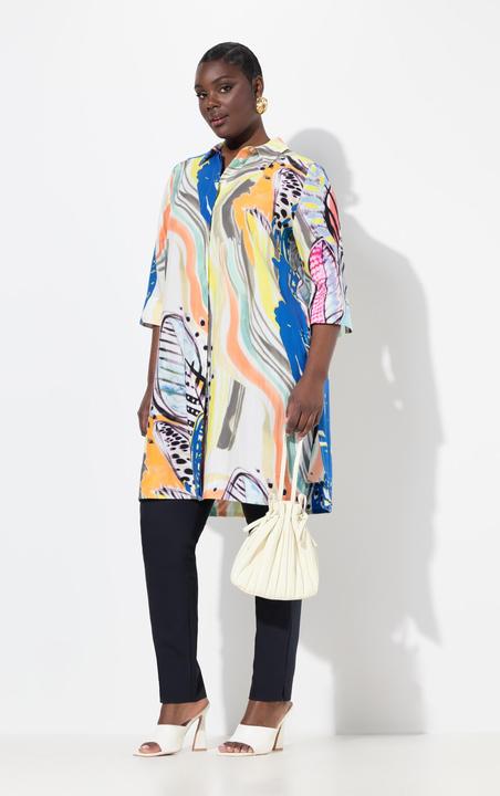 Immagine prodotto Ulla Popken Blusa dal taglio lungo e svasato con lyocell, colletto da camicia e maniche a 3/4 (46, 48)