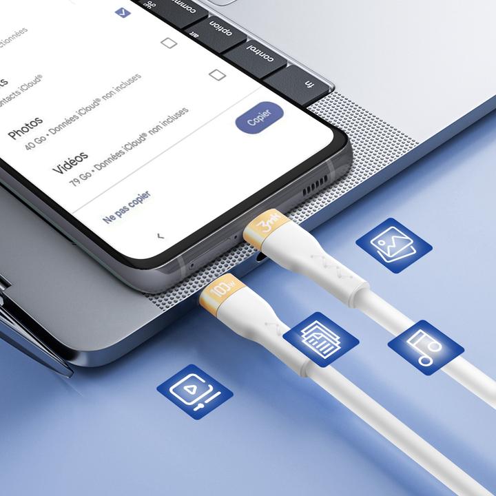 Actual product image 3MK HyperSilicone Cable USB-C/USB-C cable 2m 100W Biały/White (2 m, USB 3.0, 100 W)