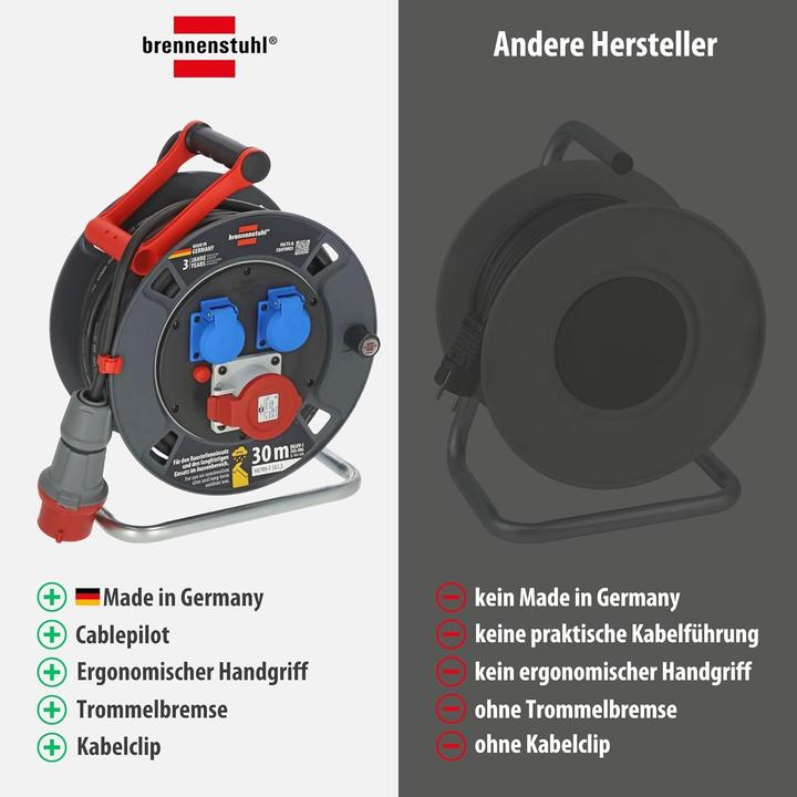 Produktbild Brennenstuhl CEE Kabelhaspel 30m IP44 für dauerhaften Ausseneinsatz mit Sicherheitsfunktionen (30 m)
