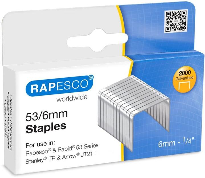 Produktbild Rapesco 0751 53/6mm verzinkte Tackerklammern, 2.000 Stück (2000x)
