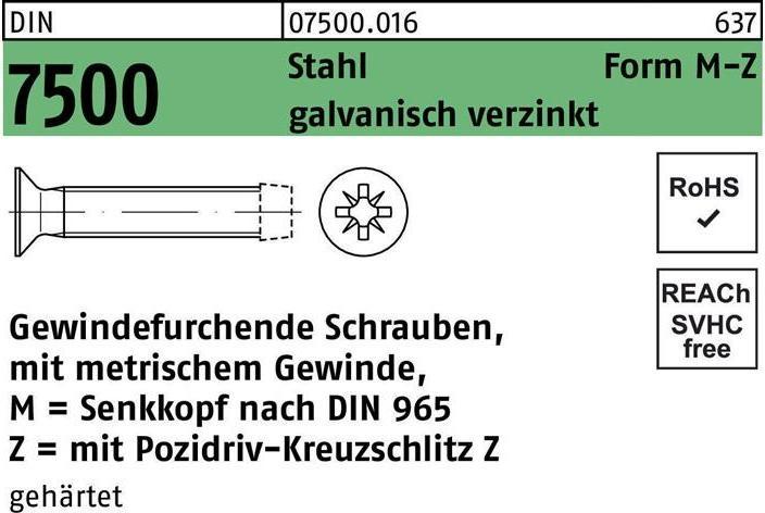 Image du produit Vis à tête fraisée à empreinte cruciforme DIN 7500 MM 6 x 16 -Z Acier électrozingué (500 Vis par pièce)