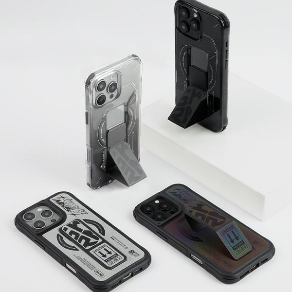 Actual product image Skinarma case Helio iPhone 16 Pro Max 6.9" Magnetic Charging + Grip Stand titanium (Apple iPhone 16 Pro Max)