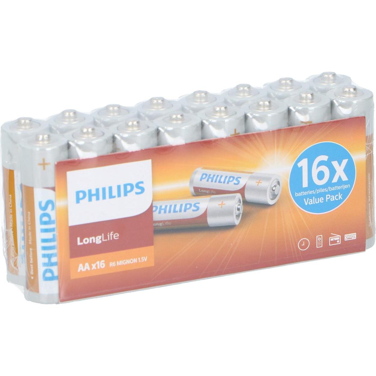 Thumbnail - Philips Longlife AA-Batterie, 16St. (16 Stk., AA), Batterien + Akkus