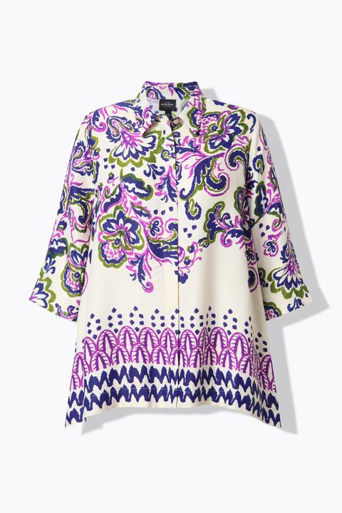 Actual product image Ulla Popken Paisley Print 3/4 Sleeve Button Down Blouse (54)