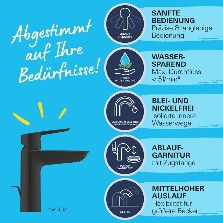 Actual product image Grohe Start QuickFix washbasin tap M-Size, pull bar, incl. 3-in-1 tool, water-saving, matt black