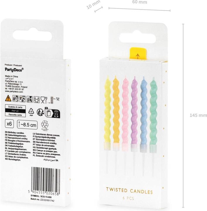 Image du produit Partydeco Bougies Torsade Multicolore (6pcs) (6 pcs)