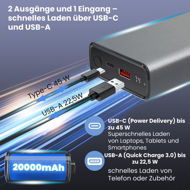 Actual product image Extralink EPB-126 20000mAh Srebrny | Powerbank | Power bank, 45W PD, USB-C (20000 mAh, 45 W, 74 Wh)