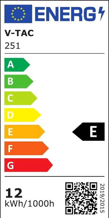 Energie-Label V-TAC VT295 LED Glühbirne SAMSUNG Chip 12W E27 A A65 Kunststoff 6400K (E27, 12 W, 1521 lm, 1 x, A)