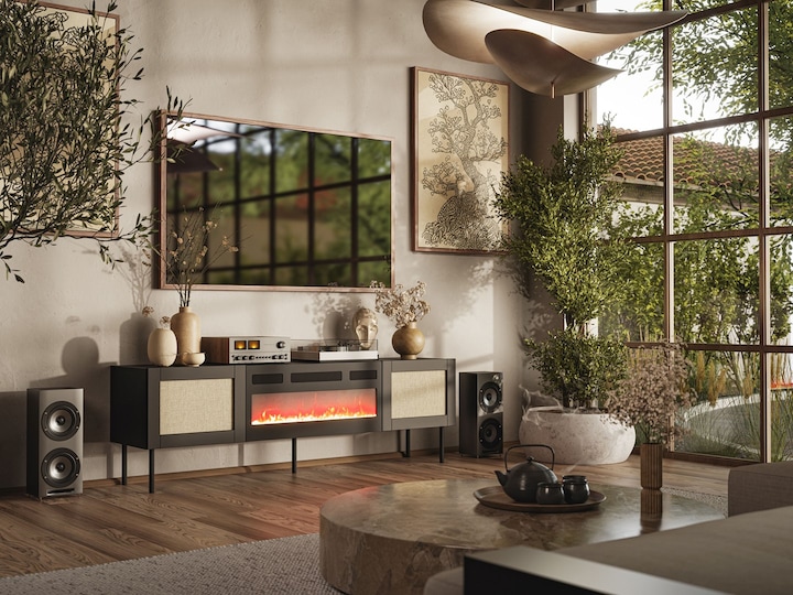 Actual product image Cama RTV cabinet JUTA + fireplace 180x39.5x55.5 black + linol calabria