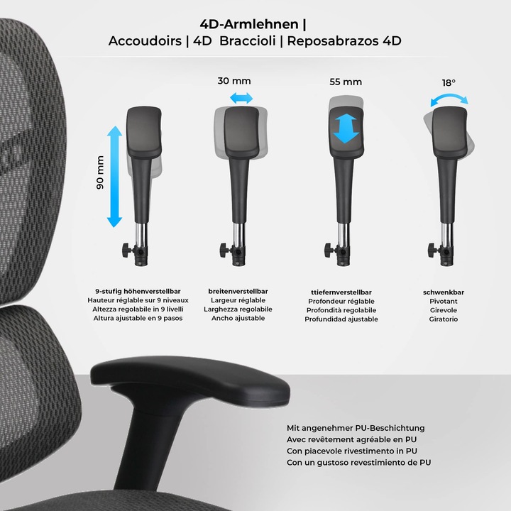 Produktbild CLP Bürostuhl Norfolk Ergonomic, grau