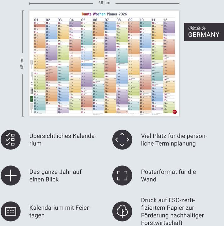 Produktbild Bunte Wochen Posterplaner 2026 (68 x 48 cm)
