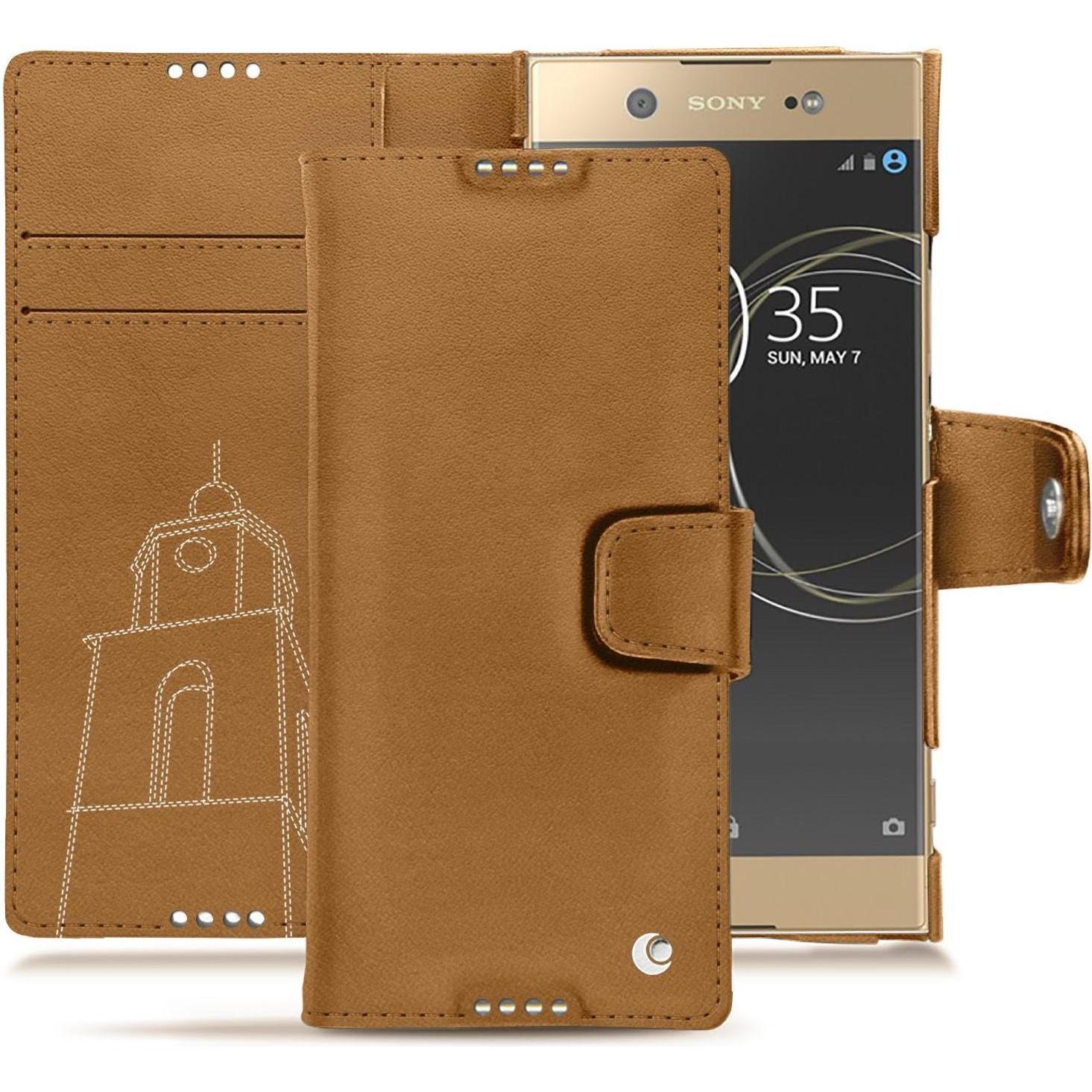 Noreve Lederschutzhülle Wallet (Sony Xperia XA1 Ultra), Smartphone Hülle, Braun