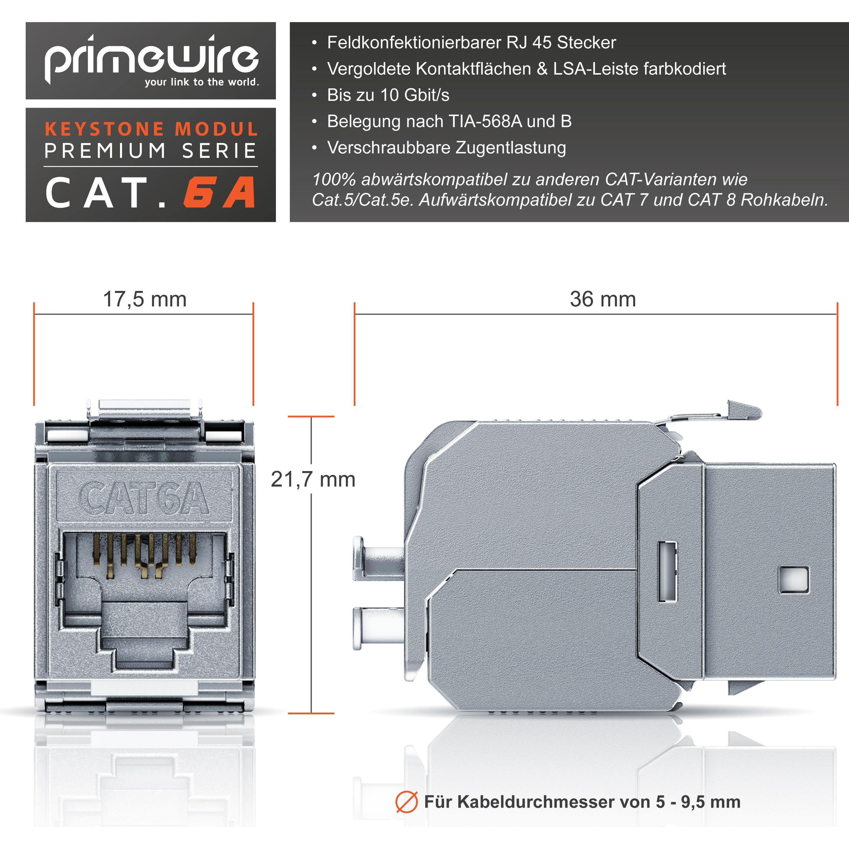 Thumbnail - Primewire Keystone Modul CAT.6a für LAN Kabel Stecker feldkonfektionierbar, RJ-45 Buchse zu Netzwerkkabel (Keystone Modu...