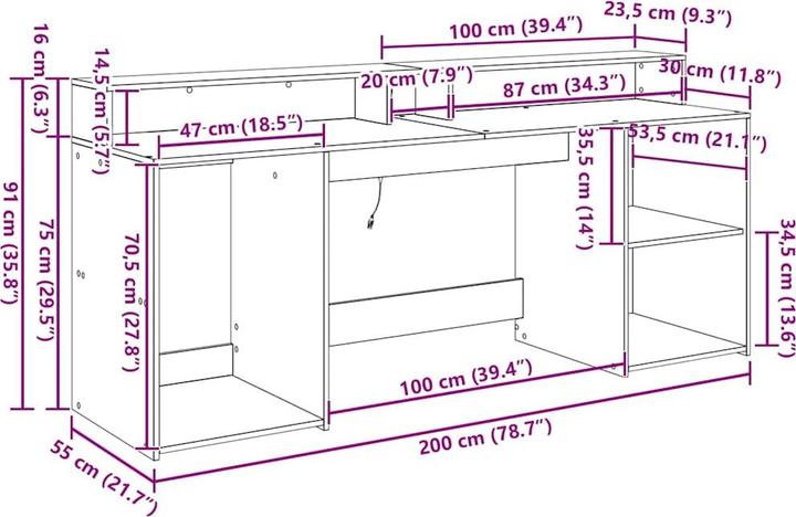 Produktbild vidaXL LED Schreibtisch (200 x 55 x 91 cm)