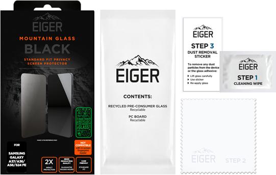 Produktbild Eiger Privacy Sichtschutz-Glas Standard Fit Mountain Glass Black (1 Stk., Samsung Galaxy A36, Samsung Galaxy A37, Samsung Galaxy A56, Samsung Galaxy S24 FE)