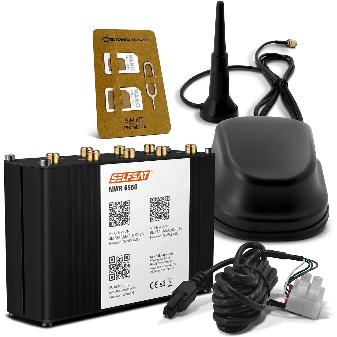 Selfsat MWR 6550 5G Cat 20 WiFi 6 WLAN Router up to 34 Gbps incl 5G Antenna Black, Router, Nero