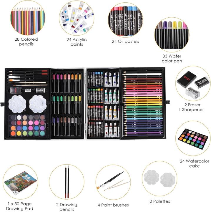 Image du produit Zezirdas Set de coloriage pour enfants de 146 pièces comprenant une mallette de rangement et un carnet de