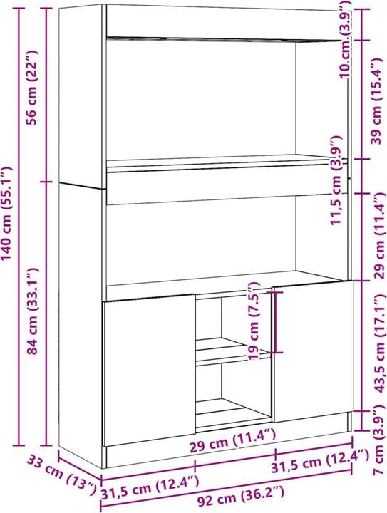 Produktbild vidaXL Highboard (92 x 33 x 140 cm)