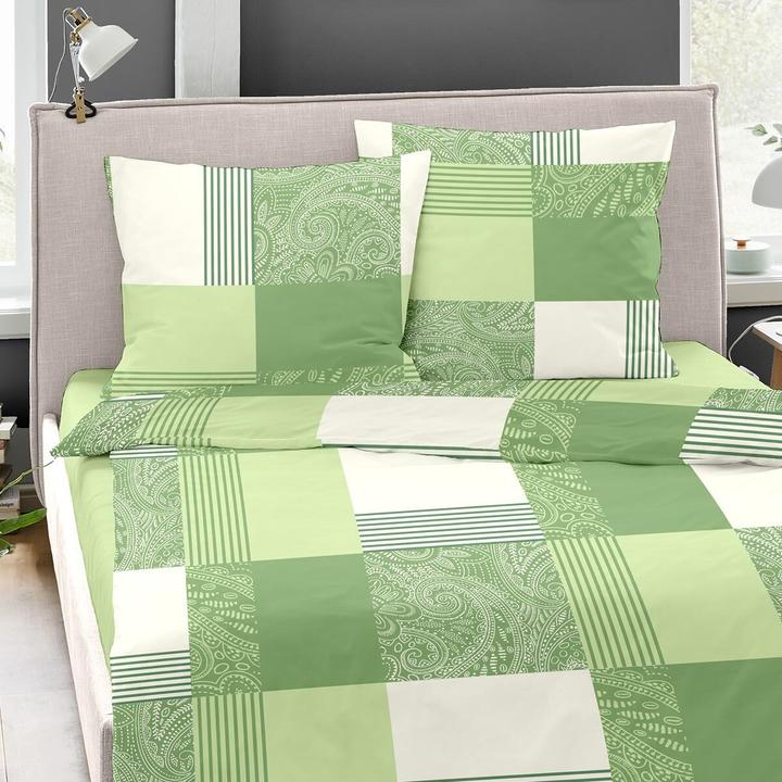 Produktbild Dormisette Feinbiber Bettwäsche Ystad grün (Bettwäsche Set, 135x200 cm + 80x80 cm)